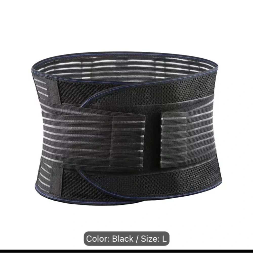 Black Lumbar Support Belt - Adjustable Back Brace - size large